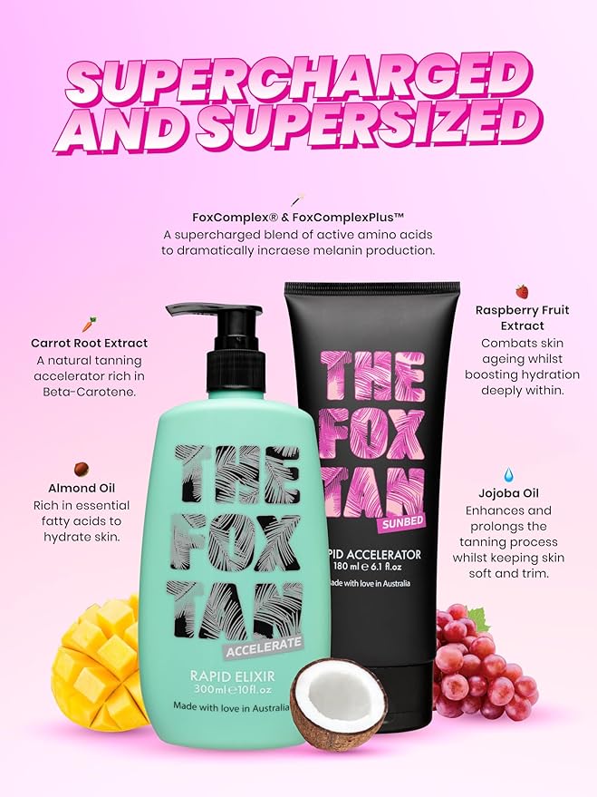 The Fox Tan Dynamic Duo Pack For Darker & Faster Tans, Creates A Flawless & Long-Lasting Tan, Vegan & Cruelty Free, 300mL + 180mL (2 Products)