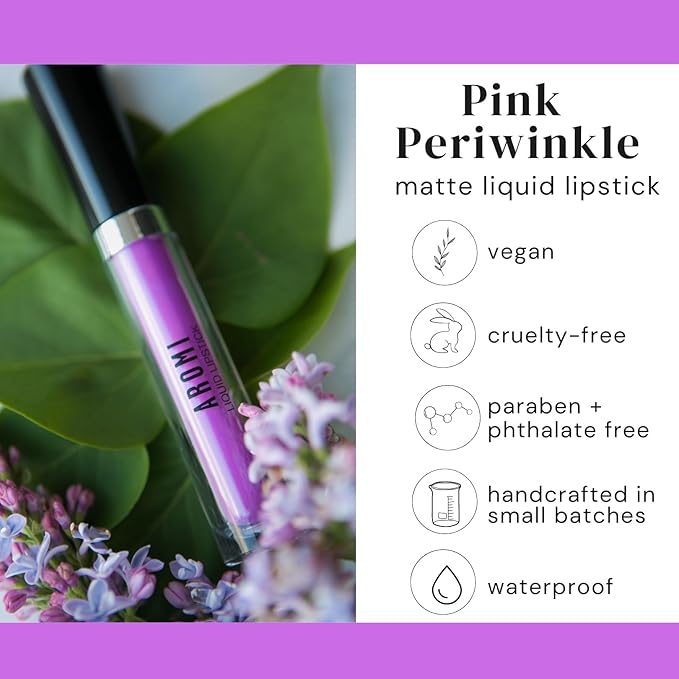 Aromi Matte Liquid Lipstick | Lilac Lip Color for Women, Long-lasting, Bright Purple Pink Shade, Vegan (Pink Periwinkle)