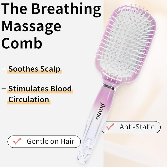 Paddle Hair Brush for Women-Detangling Cushion Brush with Soft Ball-Tip Bristles,Anti-Static Wide Brush for Wet Dry Hair,Smooth Comfortable Scalp Care