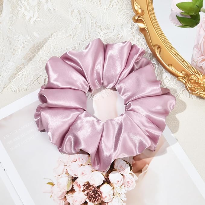 CEELGON Pink Big Satin Scrunchie 6.5 Inches Jumbo Scrunchies Silky Hair Ties Oversized Ponytail Holder for Thick Curly Hair Extra Large Hair Accessories for Women (Pink)