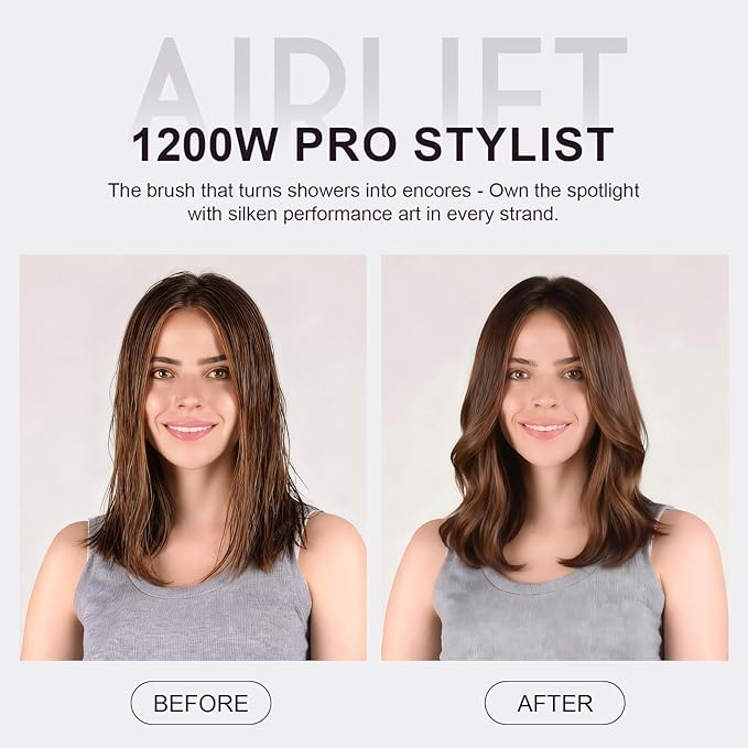 Round Brush Blow Dryer Hair Dryer Brush in One, Dual Voltage 45mm Round Barrel Root Booster for Drying & Styling, 2-in-1 Titanium Brush Dryer with Ionic Technology for More Shine and Less Frizz