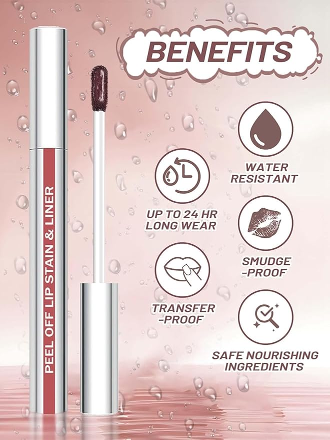 Lip Stain Peel Off Lip Liner Stain with Tweezer, Long Lasting Matte Lip Tint Tattoo, Highly Pigmented Color Lip Makeup, Waterproof Lipstick, Transfer-proof Lipstain for Women, Nude