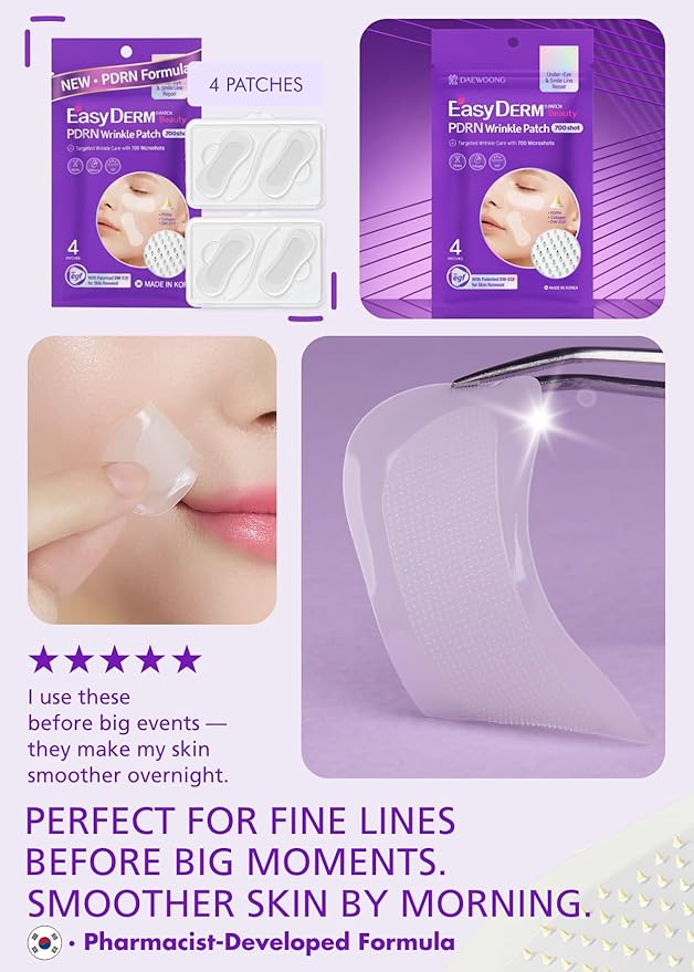 Easyderm PDRN Patch - Under Eye & Smile Line Care, 4 Patches, K-Beauty Korean Skincare with Collagen & EGF, Smile lines treatment, PDRN Eye mask, Special care, Stocking Stuffer Holiday Gift