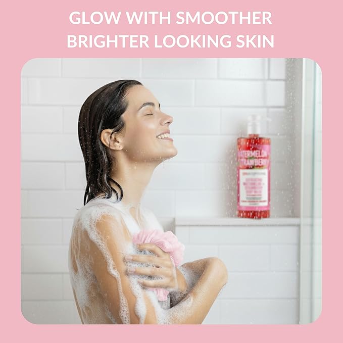 SpaScriptions Watermelon & Strawberry Exfoliating Body Wash - 32 fl oz Scented Natural Daily Cleanse Body Scrub Gel with Moisturizing Coconut Water for Smooth Radiant Refreshing Skin, Paraben Free