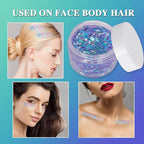 Pamnify Light Purple Face Glitter Gel,Purple Mermaid Costume Hair Glitter,Mardi Gras Outfit for Women,Singer Concerts Festival Body Glitter,Sparkling Sequins Face Glitter Makeup