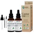 Castor Oil Organic for Hair, Skin, Face & Nail Care 50ml, Eyelashes & Eyebrows Hair Growth Oil, Cold Pressed, Unrefined & Hexane-Free, Australian Made, Bonus Dropper & Brushes, 2 pack