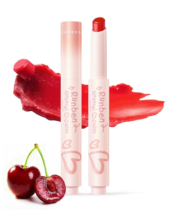 RUNBEN Kids Tinted Lip Balm, Fresh Cherry Lips Gloss, 24H Moisturizing, Safe & Non-toxic Lipstick for Kids & Teen, Christmas Makeup Gift for Girls, 2g