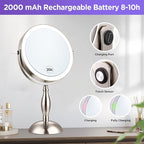 20x Magnifying Mirror with Light, 3 Color Modes and Adjustable Brightness with Lighted Makeup Mirror, Side Charging Port & SideTouch Sensor, 360° Rotation Double Sided Brushed Nickel