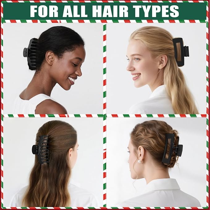 TOCESS 8 Pack Black Big Hair Claw Clips for Women Large Claw Clip for Thin Thick Curly Hair 90's Strong Hold 4.33 Inch Nonslip Matte Jumbo Hair Clips
