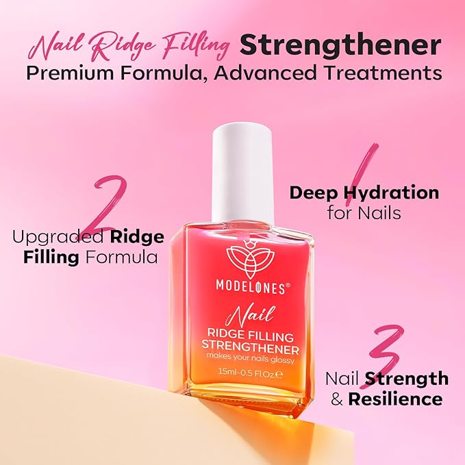 modelones Nail Strengthener Sheer Pink Nail Polish Nail Hardener Extra Strong and Growth Natural Nail Ridge Filler Nail Strengthener for Damaged Nails Repair Gifts for Women 15ml