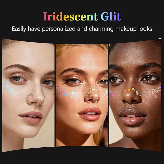 24pcs Christmas Glitter Makeup Patches-Holographic-Face Glitter, Sparkle Speckles Patches for Women, Body Temporary Tattoos,Cute Sparkling,Party Winter Festival Decorations