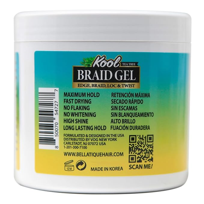 KOOL Braiding Gel Maximum Hold for LOC & Twist - No Flaking, No Whitening, Fast Drying, High Shine, Cool & Refreshing, Long Lasting Hold (10 oz)