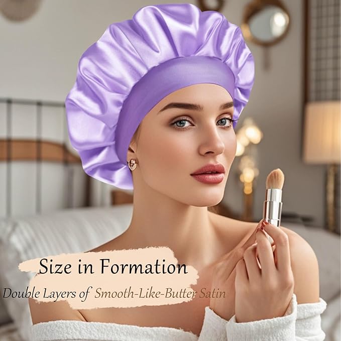 Satin Silk Bonnet for Sleeping, Soft Satin Lined Hair Bonnet for Women, Double Layer Sleep Nightcap
