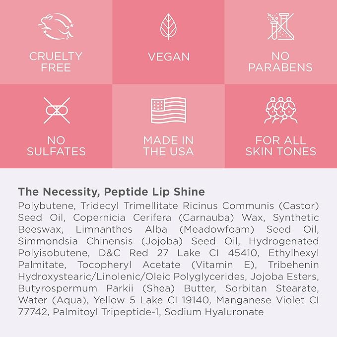 Cote Beauty's Peptide Lip Shine in Lyla, Ultra Hydrating & Long-Lasting Coral Plumping Lip Gloss for Women with Hyaluronic Acid, Shea Butter & Jojoba Oil, Vegan & Cruelty-Free, 0.12 Fl Oz