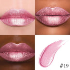 evpct Warm Pink Metallic Glitter Lip Liner and Lipstick Combo Set Long Lasting Waterproof, Metallic Shimmer Lip Gloss Stain Makeup for Women, Warm Pink Frosted Iridescent Glossy Liquid Lipstick 19