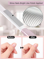 Glass Nail File and Buffer with Case, Crystal Fingernail Files for Natural Nails Nano Nail Shiner Polisher Care Kit for Travel Salon Stocking Stuffers for Women Girl Wife Gifts-Rose Gold