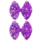 Velvet Sequin Hair Bows Elegant Purple Bow for Women Girls, 4in Glitter Handmade Hair Clips Alligator Clips Ponytail Holder Sparkly Hair Accessories for Helloween, Christmas, Birthday Party, Wedding