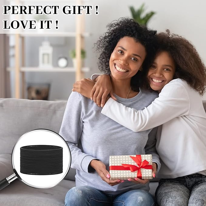 Dingion 80 Count Extra Long Hair Tie for Thick and Curly Hair Elastic Ponytail Holders for Women No Metal Bands Accessories(Black)