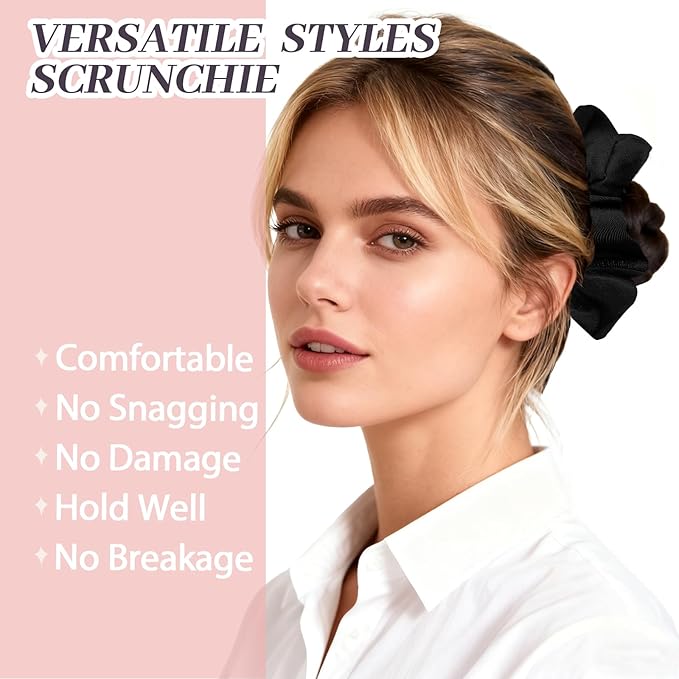 5Pcs Black Satin Scrunchies for Women, Softer Than Silk Scrunchies, Fashion No Crease Hair Ties for Thin Thick Hair,Soft Hair Bands No Damage for Girls, Ideal Gifts for Women (Set 2)