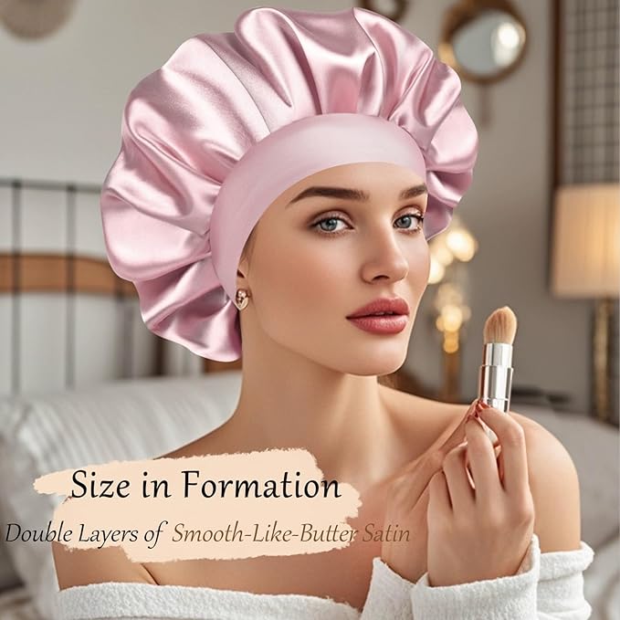 Satin Silk Bonnet for Sleeping, Soft Satin Lined Hair Bonnet for Women, Double Layer Sleep Nightcap