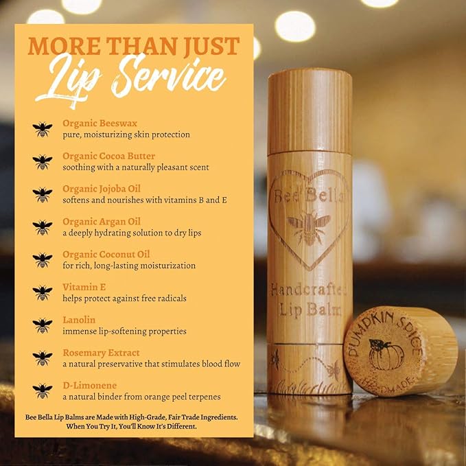 Bee Bella Lip Balm Pumpkin Spice (3 Pack)- With Beeswax, Coconut Oil, Jojoba Oil, Vitamin E Oil, Argan Oil and More for Soft and Smooth Lips - Long-Lasting Moisture - Handmade in the USA