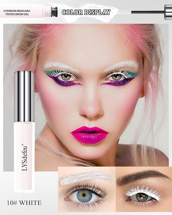 Eyebrow Mascara Gel-1Pcs Longlasting Waterproof Smudgeproof White Tinted Eyebrow Glue Colored Liquid Mascara Brow Gel,Tinted Brow Filler,Curling Tubing Mascaras,Halloween Eye Makeup Gift for Women-10