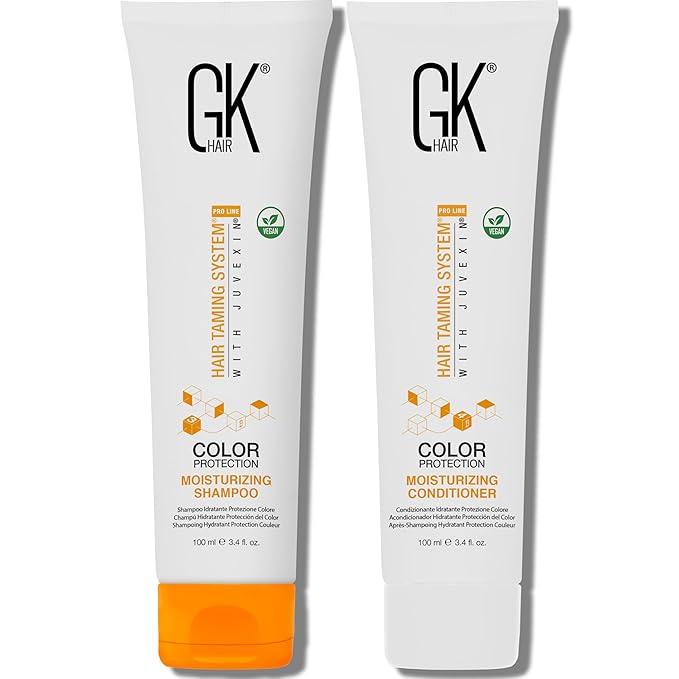 GK HAIR Travel Size Shampoo &Conditioner set-Curly Hair Shampoo & Conditioner For Color Protection-Made with Aloe vera,Parki Butter-Free of Parabens Phthalates & Sulfate Free (3.4 Fl Oz)