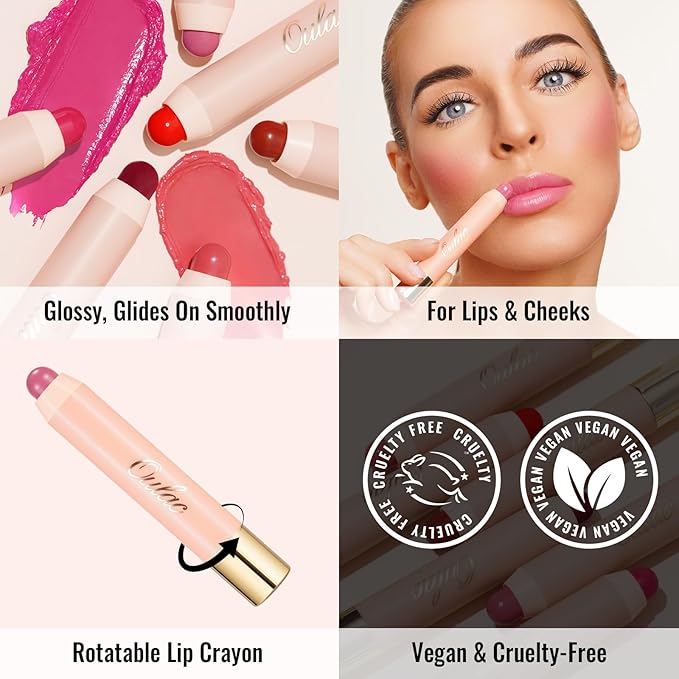 Oulac Light Pink Lipstick - Moisturizing Lipstick Tinted Lip Balm for Dry Lips, Hydrating Lip Crayon & Blush - Lip Colour and Cheeks Makeup | 2.48g, Rose Tea (06)