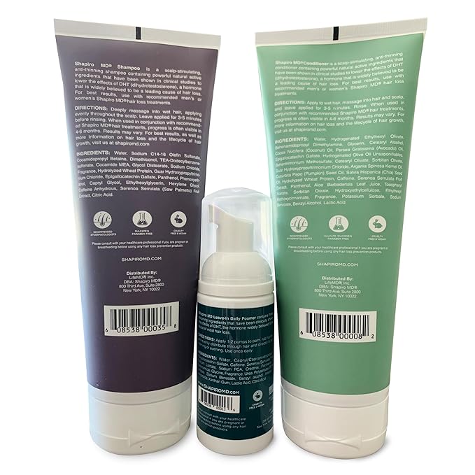 Shapiro MD Hair Growth Experts Natural Hair Kit for Thicker, Fuller, Healthier Looking Hair - Including Shampoo, Conditioner and Leave-In Daily Foam (1 Month Supply)