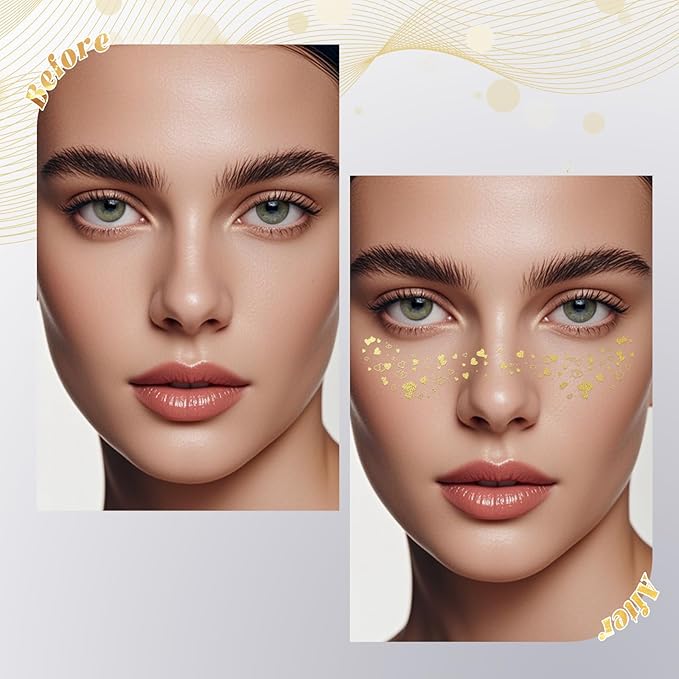 Glitter Freckles - 6PCS Metallic Fake Freckles, Silver Makeup Patches, Glow Up Glitter Freckles Face Tattoo, Water-Repellent Face Glitter, Cute Face Glitter for Kids, Temporary Face Jewels for Women