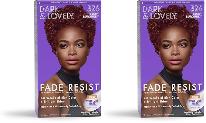 SoftSheen-Carson Dark and Lovely Fade Resist Rich Conditioning Hair Color, Permanent Hair Color, Up To 100 percent Gray Coverage, Brilliant Shine with Argan Oil and Vitamin E, Berry Burgundy