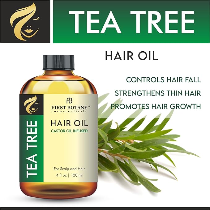 First Botany, Tea Tree Castor Oil Encourages Hair Growth, Scalp & Hair Strengthening Serum, Nourishing Treatment for Split Ends, Dry Scalp, Safe for All Hair Types, 4 fl oz