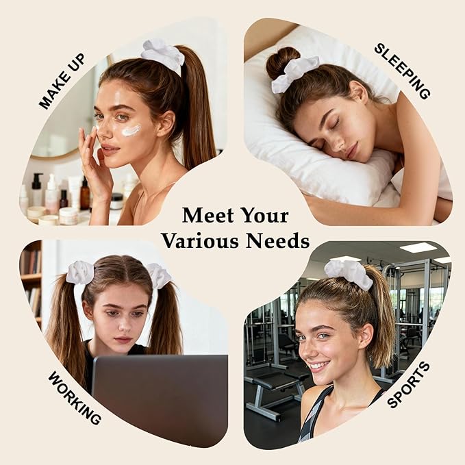 Satin Scrunchies for Women – 8PCS White Silk Hair Ties – No Crease, Frizz-Free, Gentle Elastic Hair Bands for Thick & Thin Hair, Soft & Stylish Hair Accessories Gifts