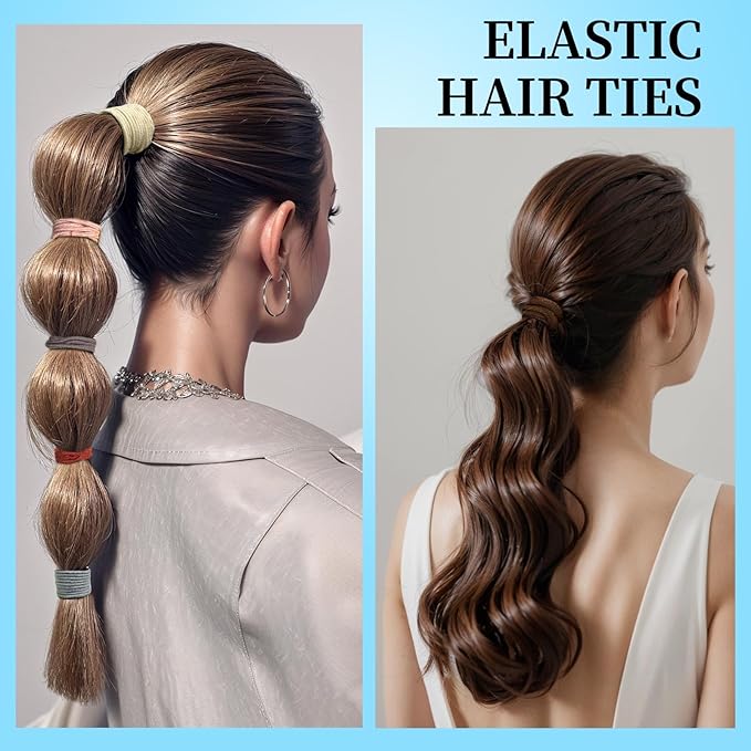 FANDAMEI Hair Accessories Kit - Elastic Hair Ties, Cotton Bands, Rubber Bands, Hair Pins, Rat Tail Comb for Women