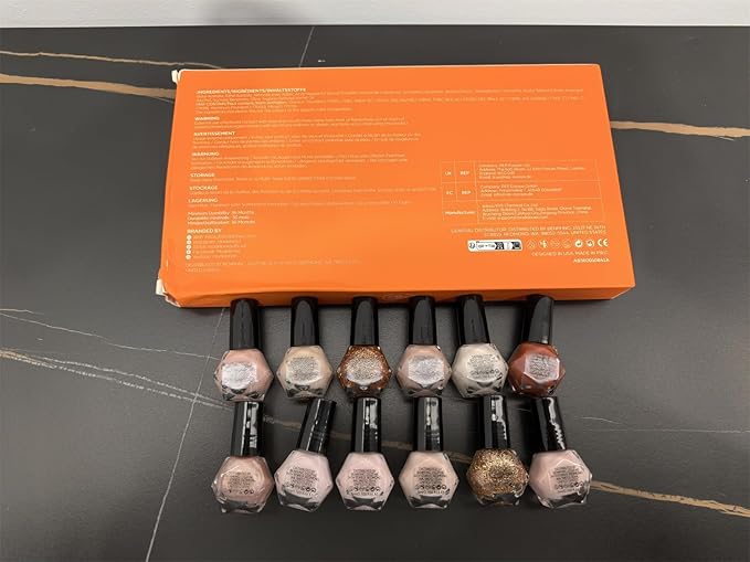 modelones Nail Polish Set 12 Colors Nude Brown Fall Nail Polish Set Champagne Gold Glitter Nail Polish Neutral Nude Pink Shimmer Fall Winter Brown Nail Gifts for Women Girl DIY Salon Home Manicure