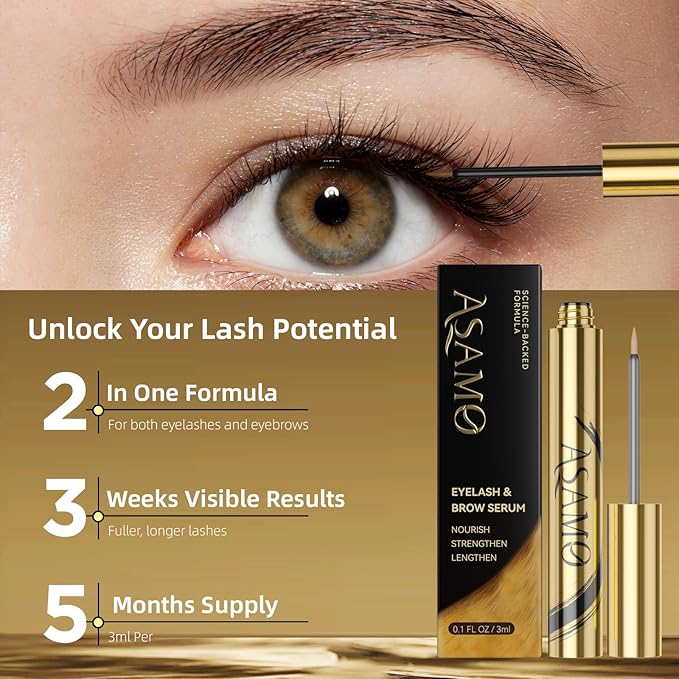 Eyelash & Eyebrow Growth Serum – 15 Plant Extracts for Longer, Denser & Fuller Lashes & Brows, Boosts Natural Hair Development,eyelash serum,Hypoallergenic Oil-Free,lash growth serum (PURE GOLD)
