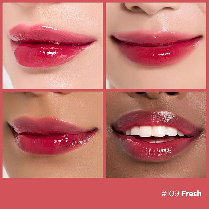 Laka Fruity Glam Tint, 4.5g/0.15oz, Glowing Lip Stain with Wide Color Spectrum, Hydrating & Lightweight Texture, Long-Lasting Bold Stain, Non-Sticky, Vegan, K-Beauty (#109 Fresh)