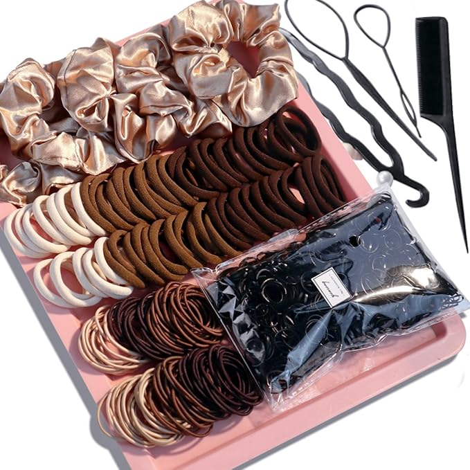YANRONG 1159PCS Hair Accessories for Woman Set Seamless Ponytail Holders Variety Hair Scrunchies Hair Bands Scrunchy Hair Ties For Thick and Curly (1159PCS (brown))