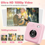 Instant Print Camera for Kids, Christmas Birthday Gifts for Girls Boys, 1080P Instant Digital Print Cameras for Toddler,Portable Toy for 4 5 6 7 8 9 10 Year Old Girl with 32GB SD Card，Pink