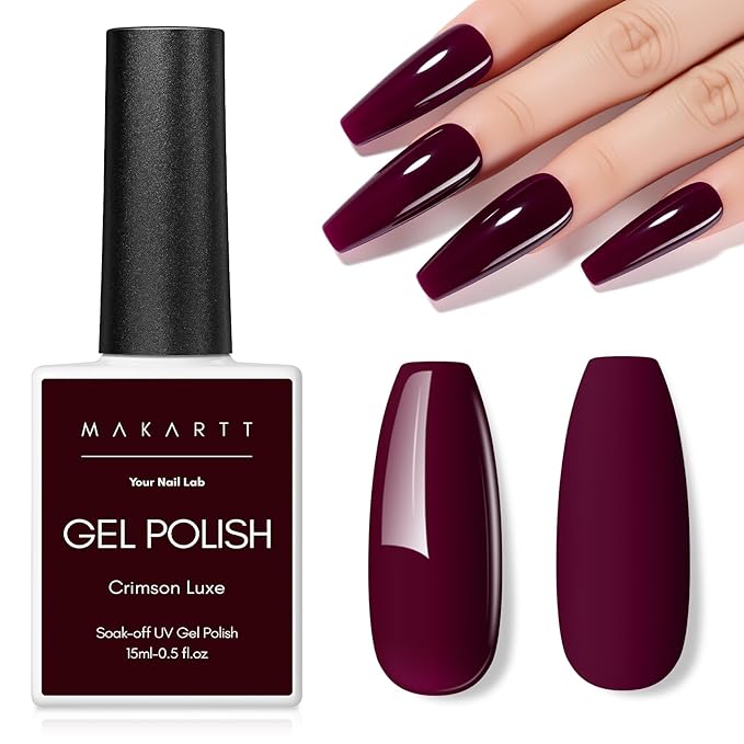 Makartt Dark Red Burgundy Gel Polish: 15ml Maroon Red Gel Nail Polish Fall Winter Soak Off UV LED Lamp Art Manicure Salon DIY Home Intense Color Gifts for Women Crimson Luxe
