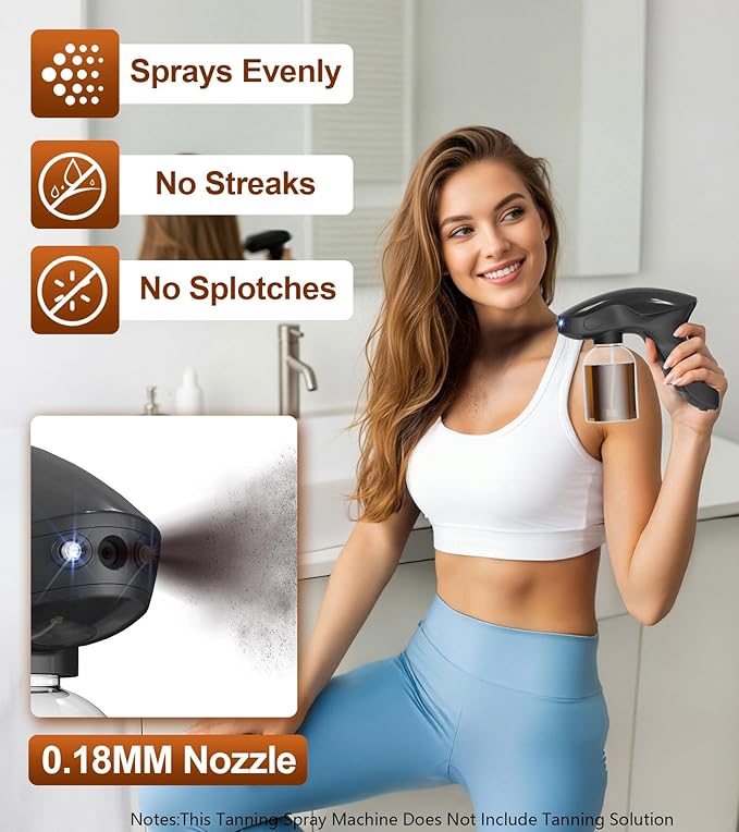 Cordless Spray Tan Machine, Spray Tan Gun for Self Tanning Travel Beach Salon DIY, Portable & Rechargeable Spray Tan Machine, Long Battery Life, Even Spraying, Lightweight, Include Type-C Cable, Mitt