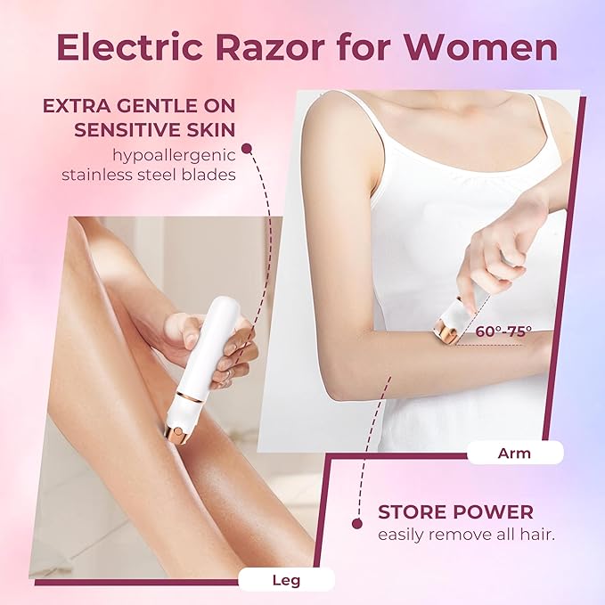 2025 BLIBEE Women's Electric Shaver and Bikini Trimmer, Electric Razor for Women, 2-in-1 Painless Hair Remover for Face Legs Underarms & Bikini Area, Waterproof for Wet and Dry Use, USB Rechargeable