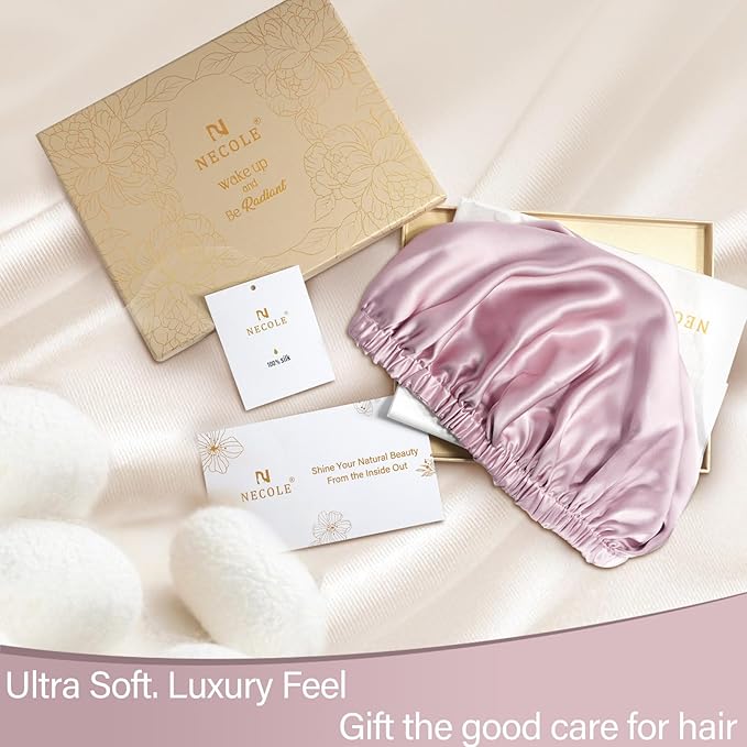 Silk Bonnet for Women 100% Mulberry Silk Sleep Cap 22 Momme Double Layer Hair Wrap for Curly Short Long Hair