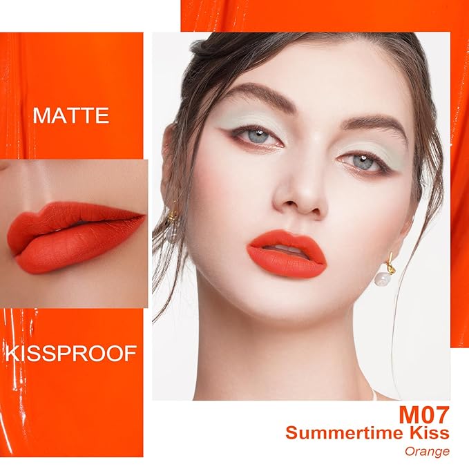 Oulac Matte Liquid Orange Lipstick for Women, Long Lasting Lipstick Waterproof Lip Stain, No Transfer, Creamy High Pigmented Formula with Rose Oil, Vegan & Cruelty-Free,Orange Red M07
