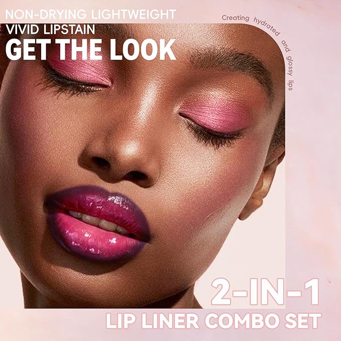 Lip Liner Gloss Lip Combo Set, 2 in 1 Lip Duo Plum Lip Liner Lipstick Glossy Nourishing Berry Dew Shine Gloss Lip Kit, Smooth Quick Fuller Plumping Juicy Lip Makeup for Women08#Plum