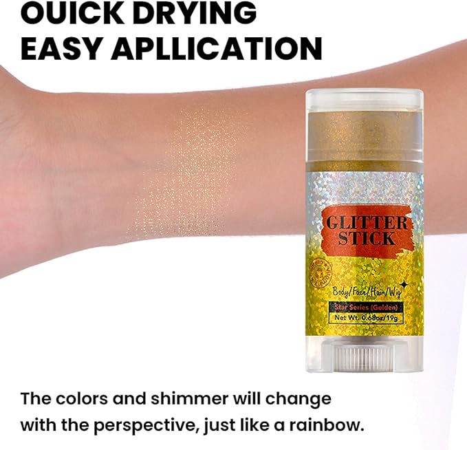 MEICOLY Gold Face Body Glitter Stick,Music Festival Accessories Outfits for Women,Sparkle Glitter Makeup for Face/Body/Hair/,Hair Glitter,Mardi Gras Accessories,Fine Glitter