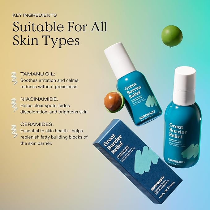 KraveBeauty Great Barrier Relief Serum Duo – Korean-Inspired Barrier Repair Serum, Tamanu Oil, Soothes Redness & Hydrates, Vegan & Cruelty-Free, 1.52 fl oz x2