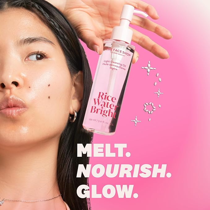 The Face Shop Rice Water Bright Light Facial Cleansing Oil, Daily Makeup Remover, Oil Cleanser, Vegan, Korean Skin Care with Jojoba Oil, Face Pore Cleanser, 150ml