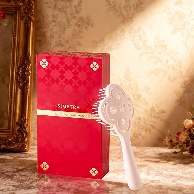 Simetra Detangler Hair Brush for Woman and Men, Original Detangling Brush for Curly Hair/Fine &Thick/Wet & Dry Hair, Holiday Present Hairbrush - Natural Crystal Inlay & 14K Gold Plating