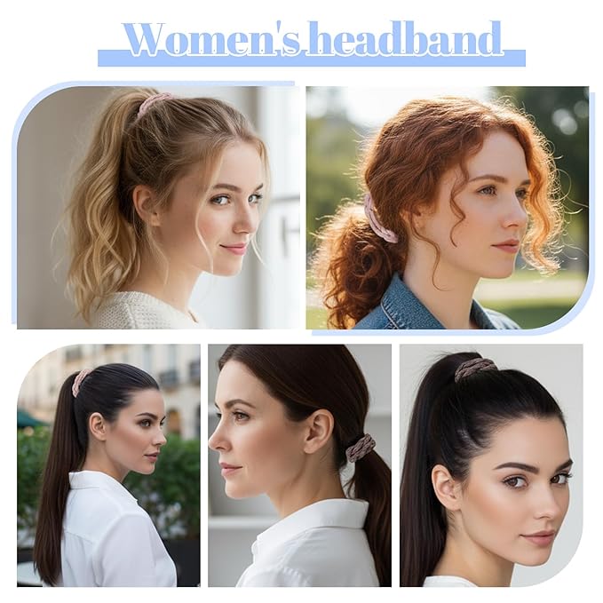 24PCS Ponytail Holders for Thick & Thin Hair, Multicolor Boho Seamless Elastic Hair Ties No Damage Elastics Soft Rubber Bands Hairties for Women Girls, Light Blue/Blue/Gray/Skin/Gray/Coffee